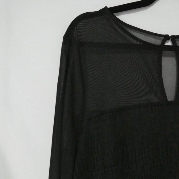 ADDITION ELLE - A | size 2X | Elegant Lined Sheer Black Blouse | Keyhole Back - Picture 3 of 14